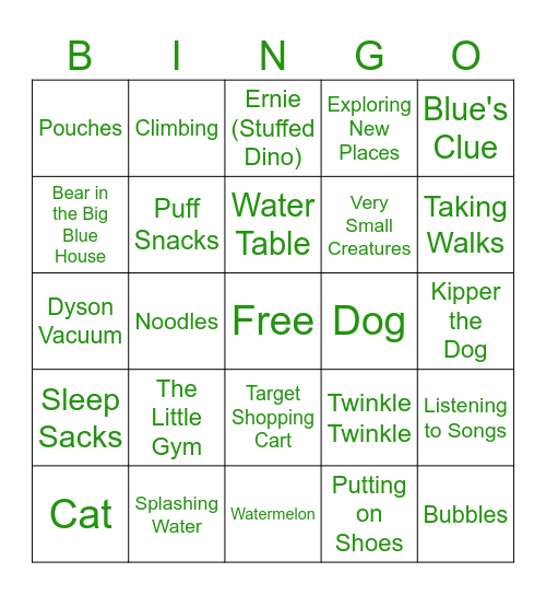 Favorite Things Bingo Card