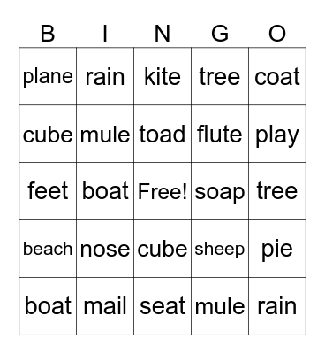 Long Vowel Words Bingo Card