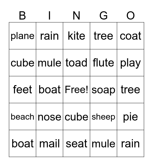 Long Vowel Words Bingo Card