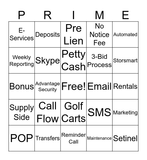 Prime Bingo Card