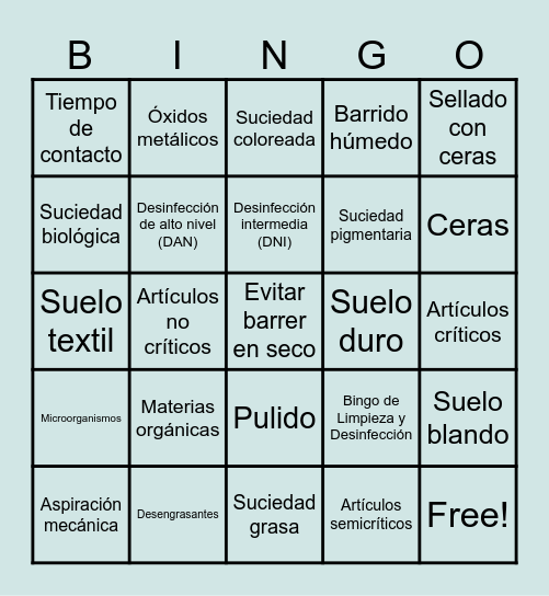 Bingo de Limpieza y Desinfección Bingo Card