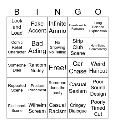B Movie Bingo Card