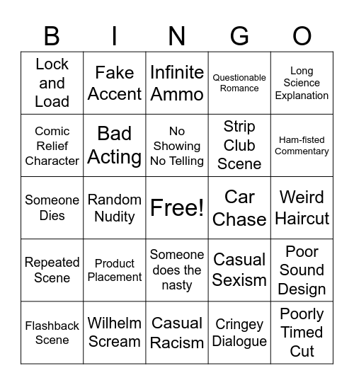 B Movie Bingo Card