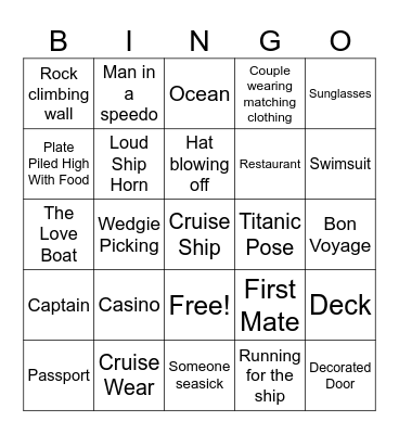 Cruise Ship Bingo Card
