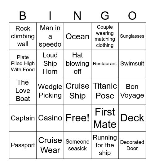 Cruise Ship Bingo Card