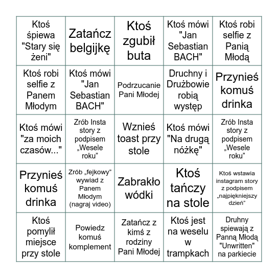 Weselne BINGO! Bingo Card