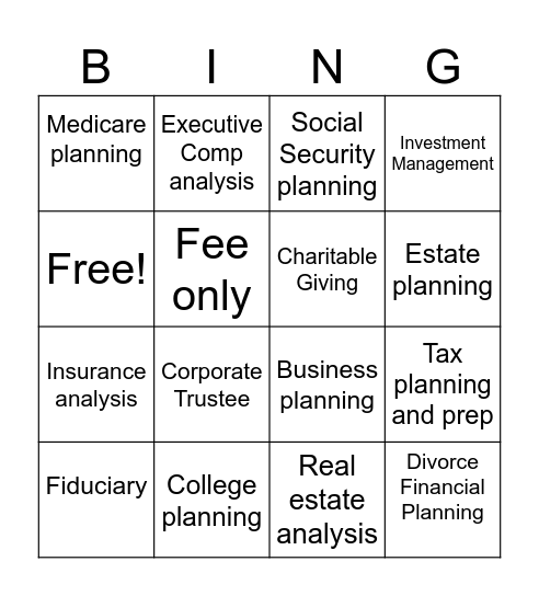 EP Wealth Bingo Card