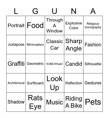 RCC Street Photo Bingo Card