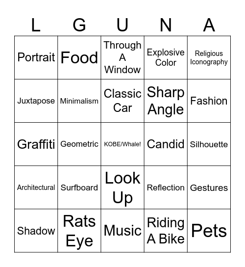 RCC Street Photo Bingo Card