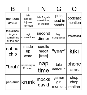 tala Bingo Card