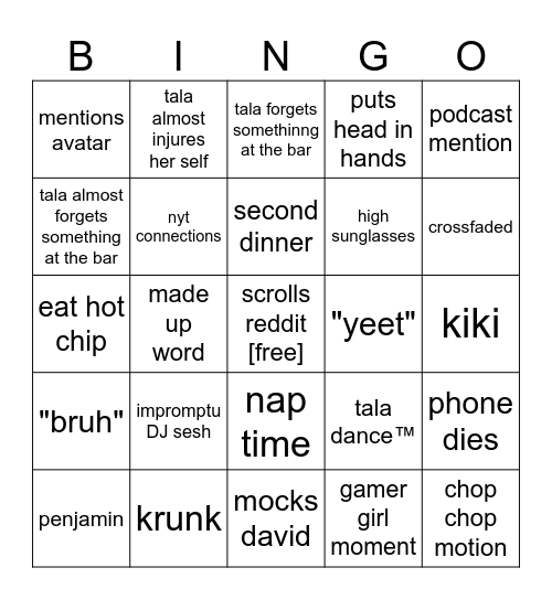 tala Bingo Card