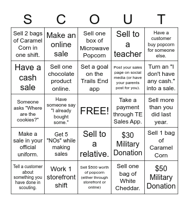 Pack 7 Popcorn Bingo! Bingo Card