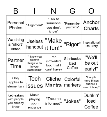 PD Academy Bingo Card