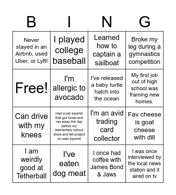 Get to know you bingo Card