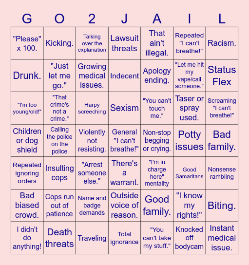 Arrested Statements Bingo Card