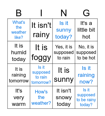 weather bingo Card