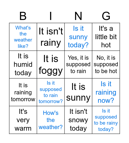 weather bingo Card