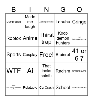 My instagram bingo Card