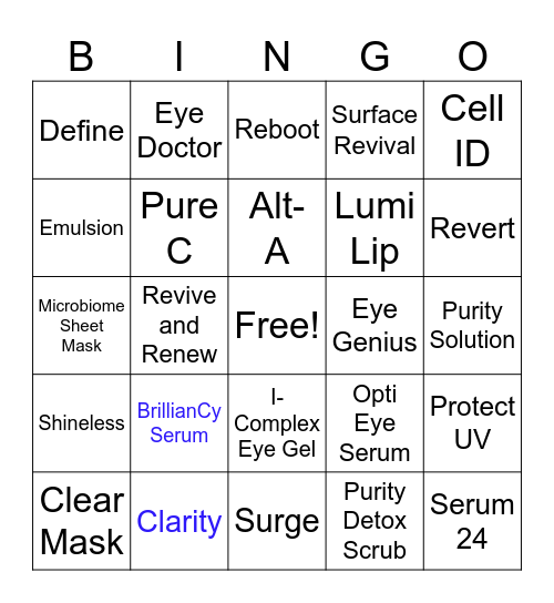 Cosmedix Bingo Card