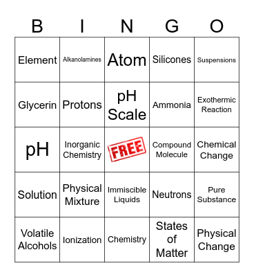 Cosmetology Chemistry Bingo Card