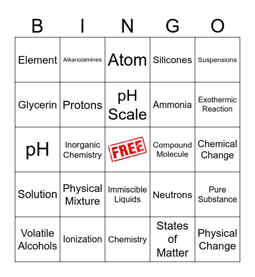 Cosmetology Chemistry Bingo Card