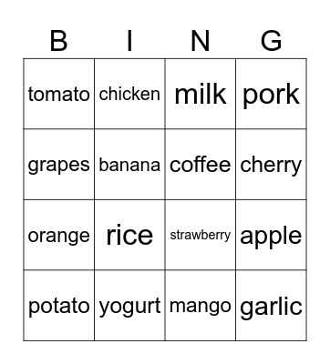 Food and drinks Bingo Card