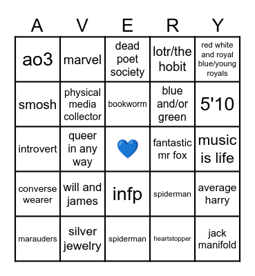 Averys Bingo Card