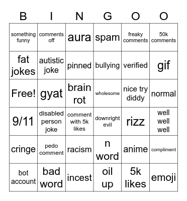 IG reels bingo Card