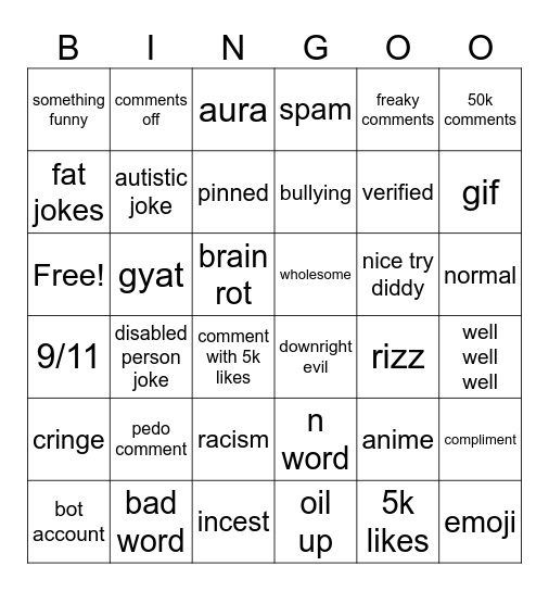 IG reels bingo Card