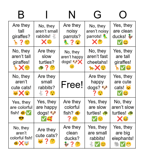 B4 L7 Plural Animals 1 Bingo Card