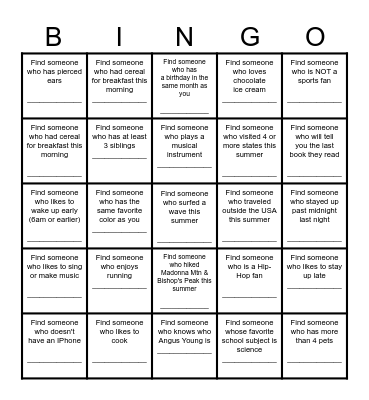 Find a Friend Bingo Card
