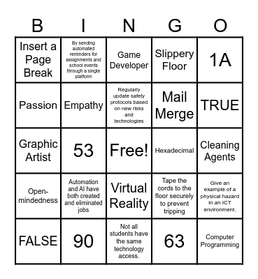 ICT Bingo Card