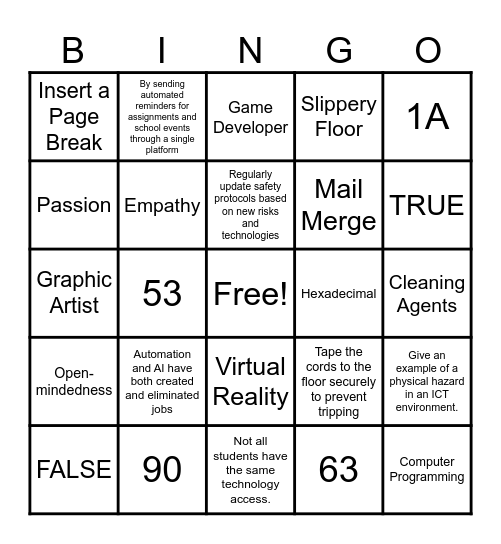 ICT Bingo Card