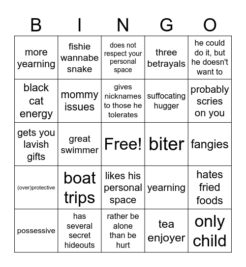 Narcissus Bingo Card