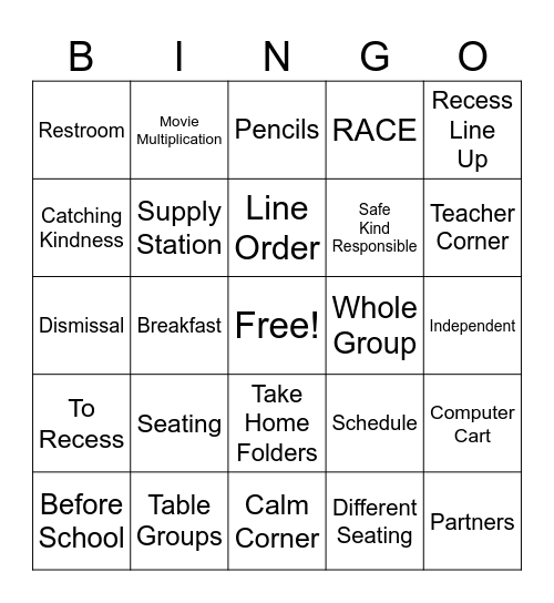 Expectations Bingo Card