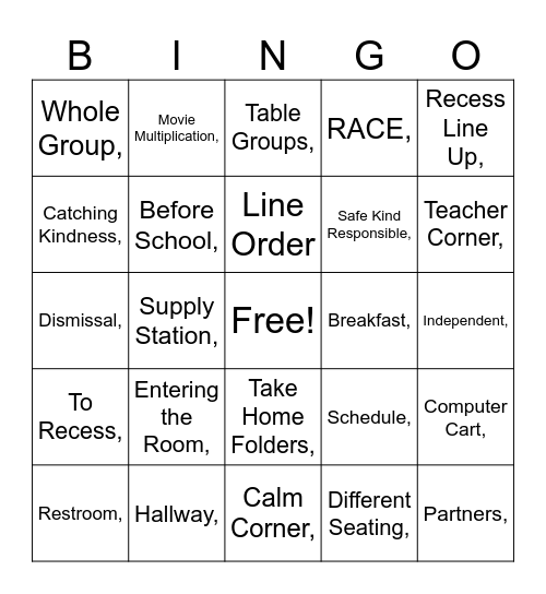 Expectations* Bingo Card
