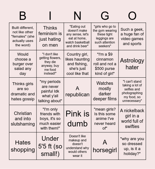 Pick-me girls bingo Card