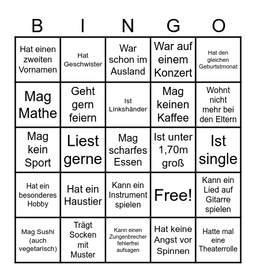 Menschenbingo Card