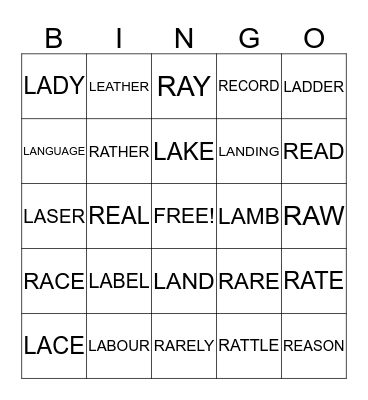 L & R WORDS Bingo Card