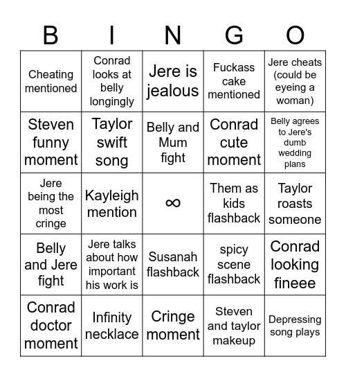 The Summer I Turned Pretty Ep. ? (idk what episode we're on lol) Bingo Card