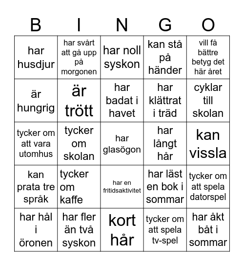 Hitta någon som... Bingo Card