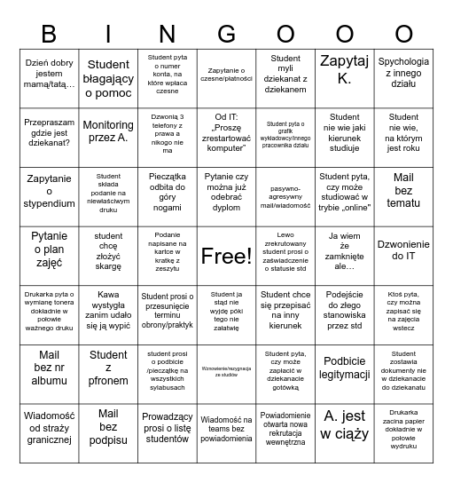 DZIEKANAT Bingo Card