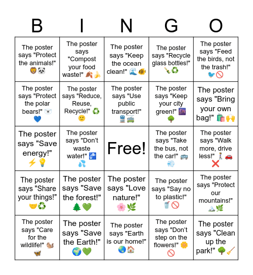 B13 L6 The poster says "Save the Earth!" 🌍💚 Bingo Card