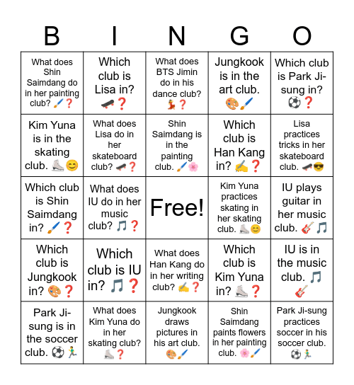 B13 L8 Shin Saimdang is in the painting club. 🖌🌸 Bingo Card