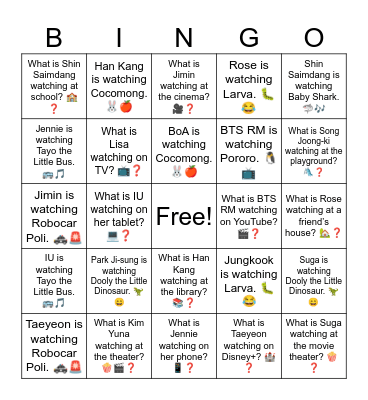 B13 L11 Rose is watching Larva. 🐛😂 Bingo Card