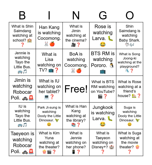 B13 L11 Rose is watching Larva. 🐛😂 Bingo Card