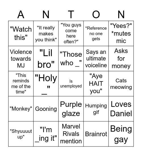 Antonio Bingo Card