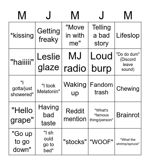 MJ Bingo Card