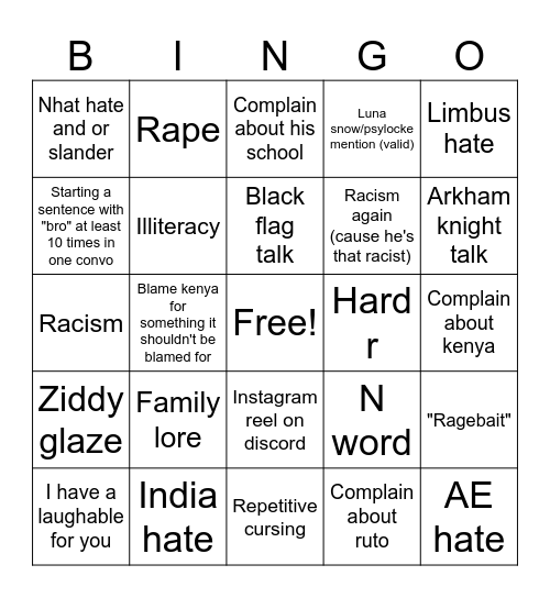 Dylan bingo Card