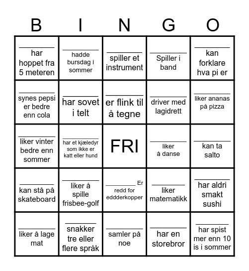 BLI KJENT 8.TRINN Bingo Card